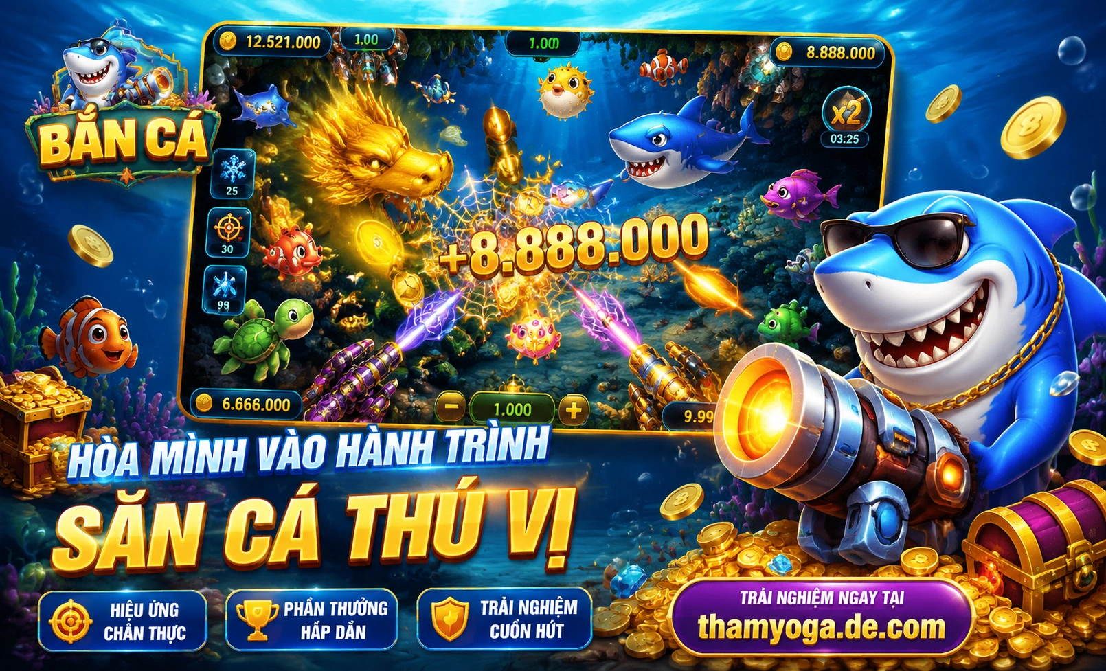 Màn hình game bắn cá online với nhiều mục tiêu và giao diện đạn rõ ràng